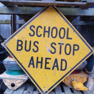 American Yellow School Bus Stop Ahead Road Sign