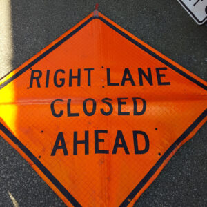 Large Right Lane Closed Ahead Sign Orange