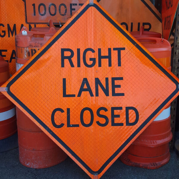 Large Orange Right Lane Closed Sign