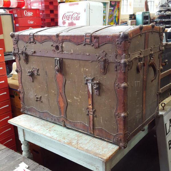 Large Leather Bound Travel Trunk