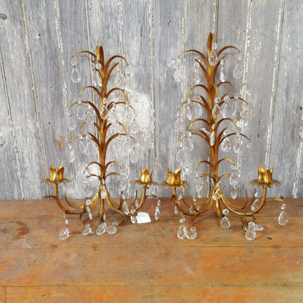Pair of Gilt and Crystal Candle Sconces