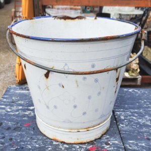Blue and White Metal Enamel Bucket