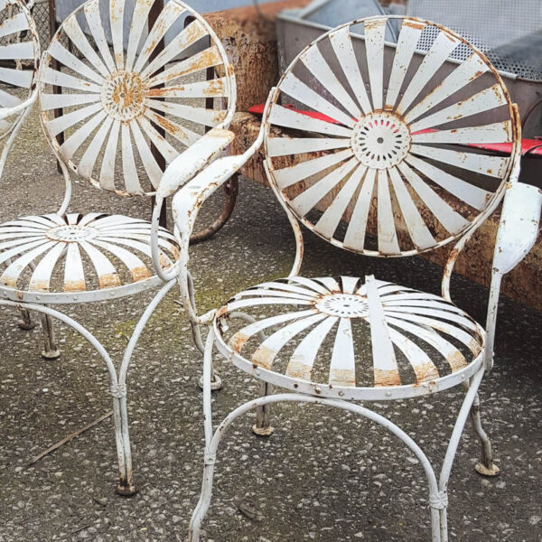 Original Vintage French White Metal Garden Chairs