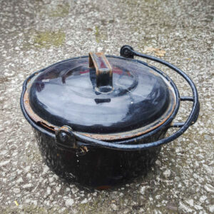 Vintage Black Enamel Metal Cooking Pot