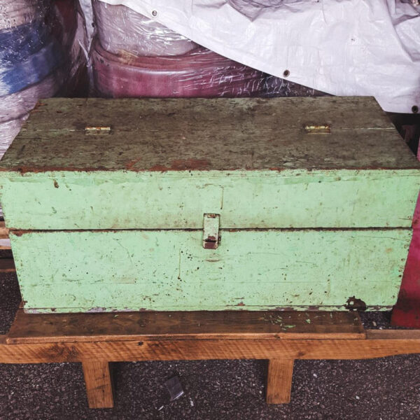 Large Vintage Green Wooden Tool Box
