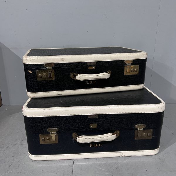 Vintage Black & White Suitcases Set