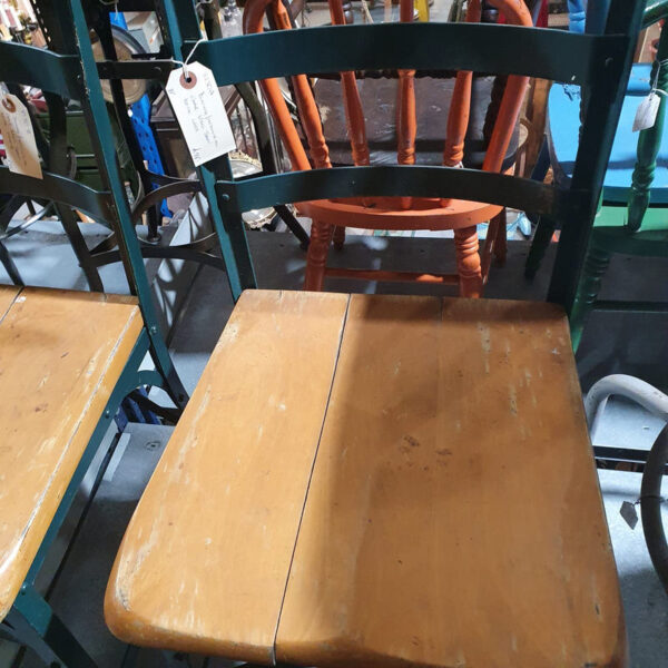 Pair Metal Chairs with Wooden Seat