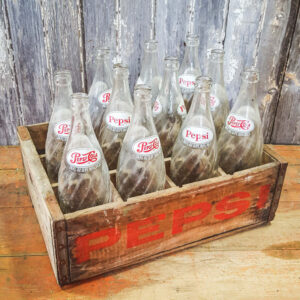 Vintage Original Pepsi Cola Bottles & Crate