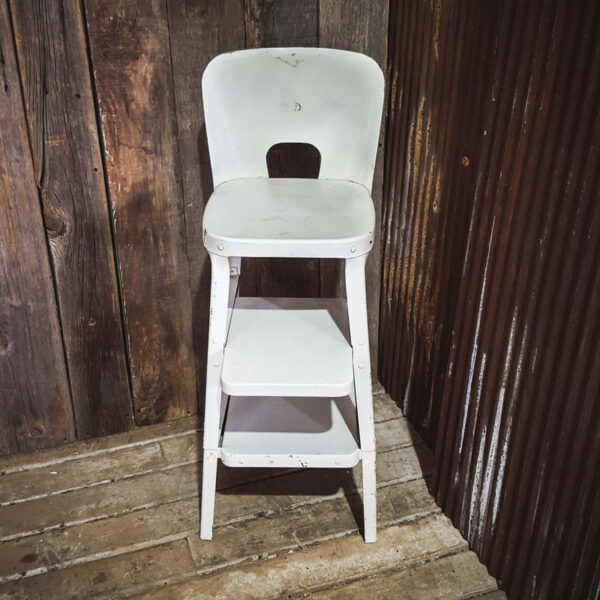 Vintage White Metal Keenco Step Stool Chair