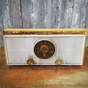 Vintage American White and Gold Sylvania Radio