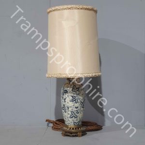 Vintage Lamp Base Blue White Leaf Design