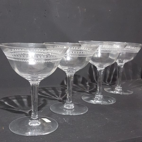 Set of  Etched Champagne Saucers