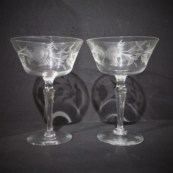 Pair of Etched Cocktail Glasses