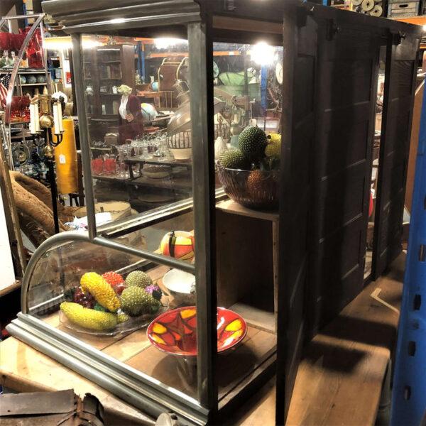 Early 20th Century Curved Glass Nickel Countertop Display Case
