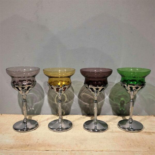 Art Deco Chrome & Coloured Glass Goblets