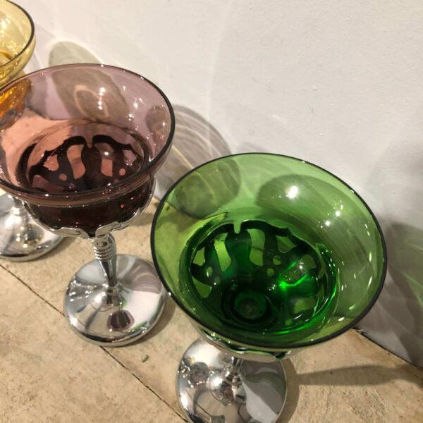 Art Deco Chrome & Coloured Glass Goblets
