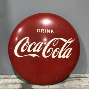 Vintage 3ft Drink Coca Cola Enamel Button Sign