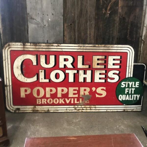 Vintage Enamel Curlee Clothes Advertising Sign