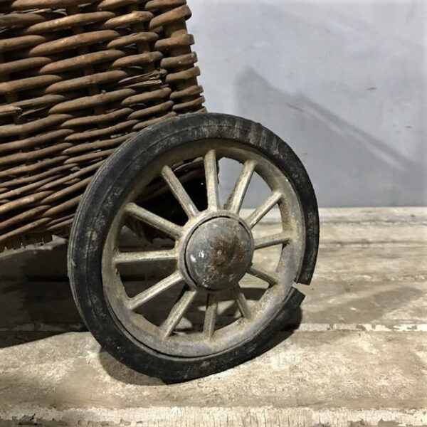 Vintage Wicker Shopping Basket On Wheels