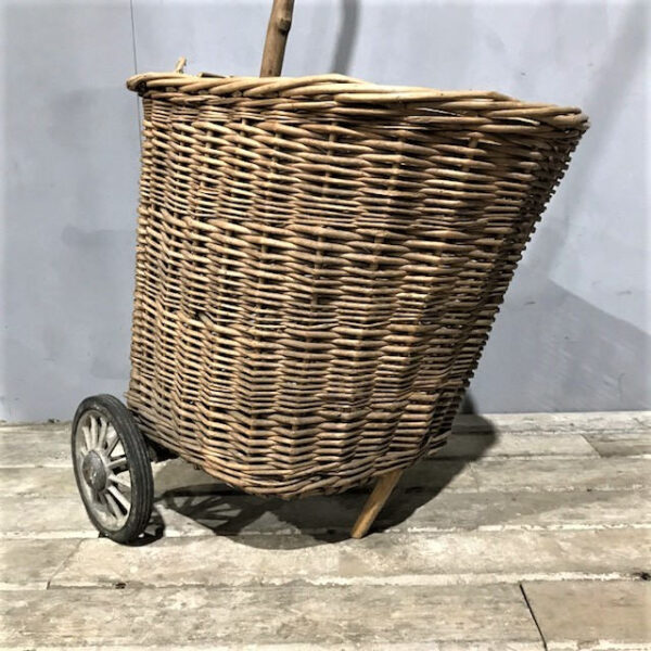 Vintage Wicker Shopping Basket On Wheels