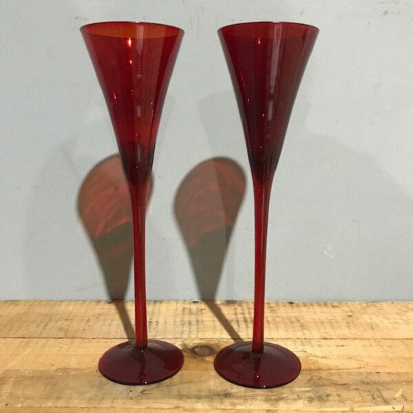 Pair Of Red Champagne Flute Glasses