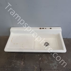 Large White Vintage Kitchen Sink with Side Drainer