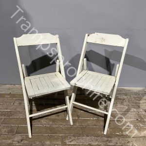 Pair Of White Vintage Folding Wooden Chairs
