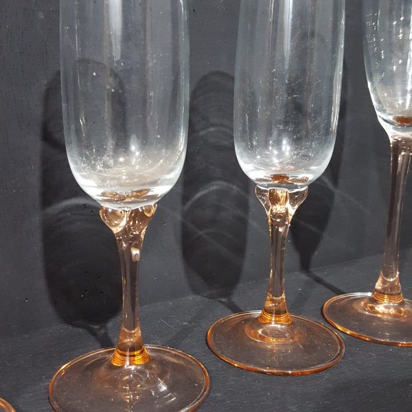 Two Pairs of Champagne Flutes Pink Stemmed