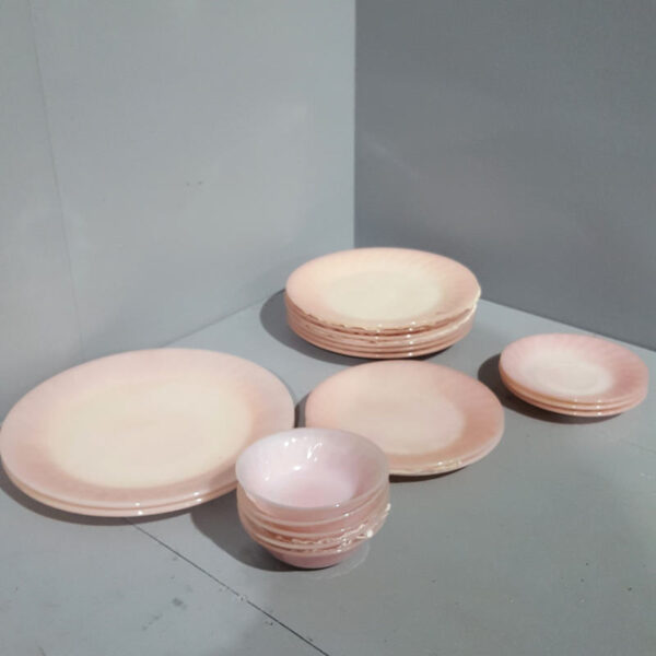 Pink Milk Glass Crockery Set
