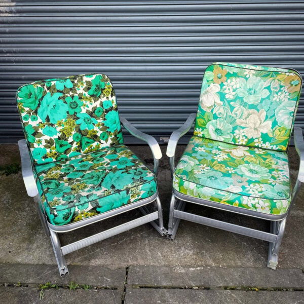 Metal Rocking Chair with Floral Cushions