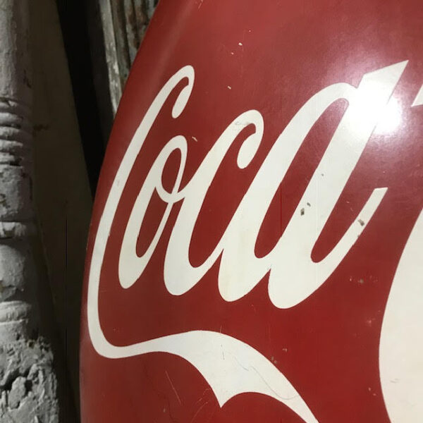 Vintage 3ft Drink Coca Cola Enamel Button Sign