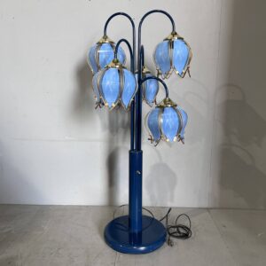 Blue Table Lamp with Glass Floral Shades