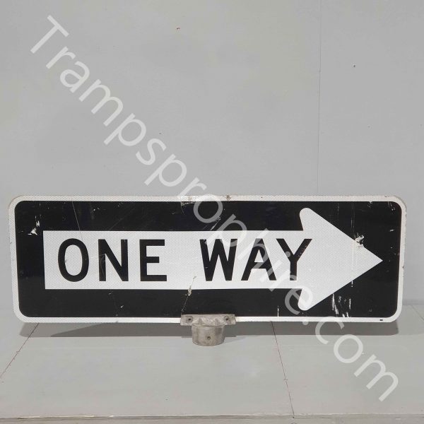 Double Sided One Way Road Sign on Metal Post Holder