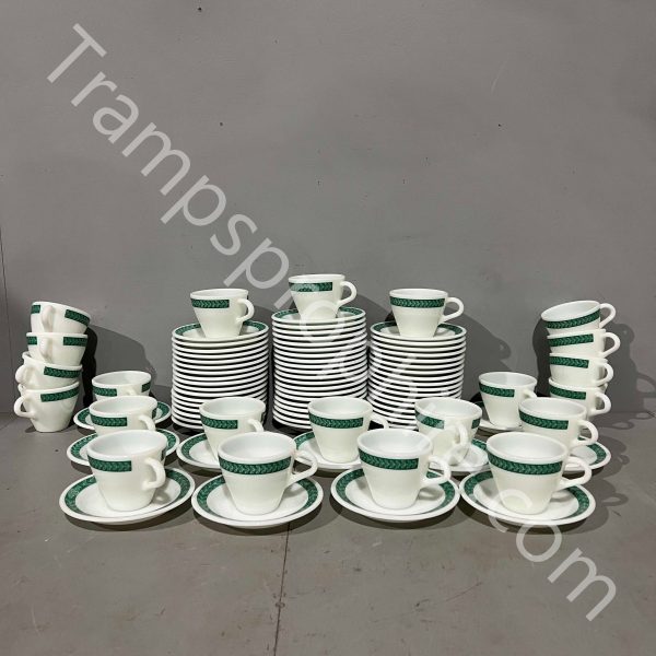 White & Green Cup and Saucers