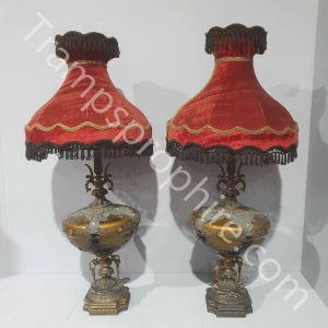 Pair of Bronze and Jewelled Table Lamps