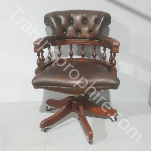 Brown Leather Wooden Office Chair