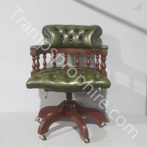 Green Leather Wooden Office Chair
