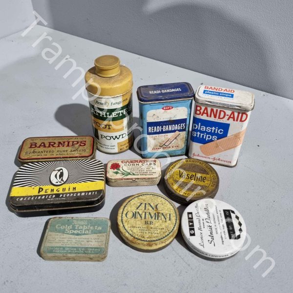 Small Vintage Medical Advertising Tin Cans