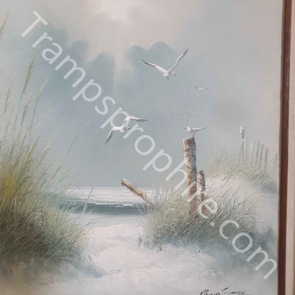 Framed Beach Scene Painting