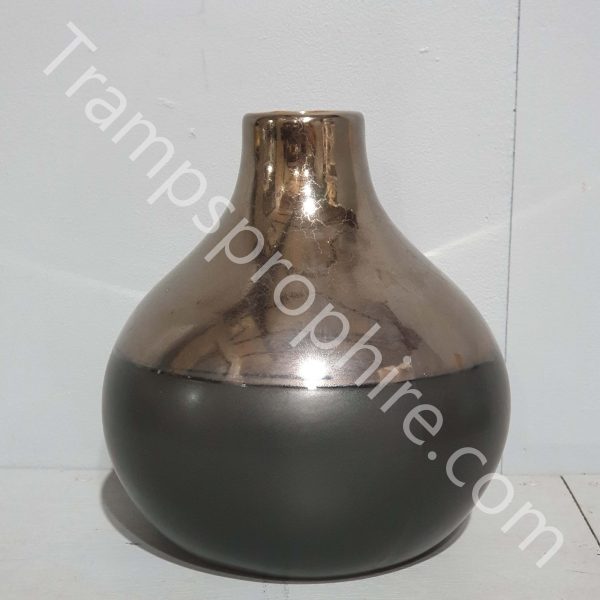 Black and Metallic Copper Ball Shaped Ceramic Vase