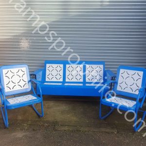 3 Piece Metal Blue & White Garden Seat Set