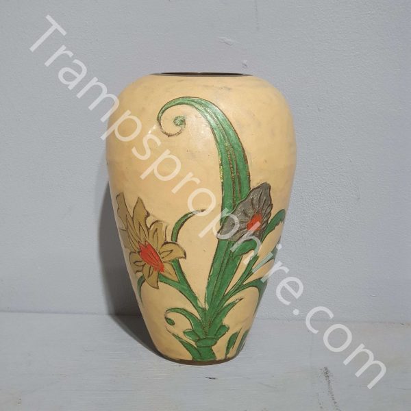 Floral Enamel Brass Vase