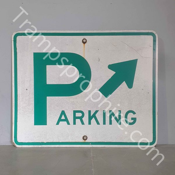 White and Green Parking Road Sign