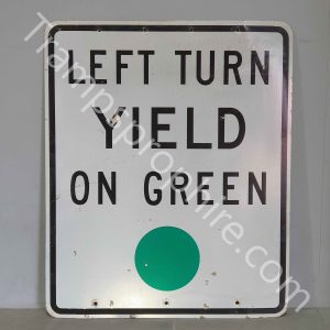 White Left Turn Yield On Green Road Sign