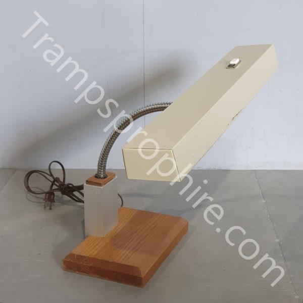 Cream Metal and Wood Office Desk Lamp
