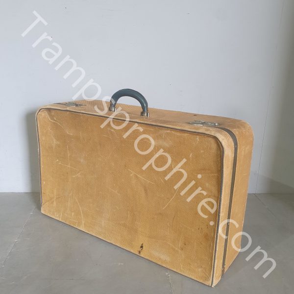 English Tan Canvas Covered Suitcase