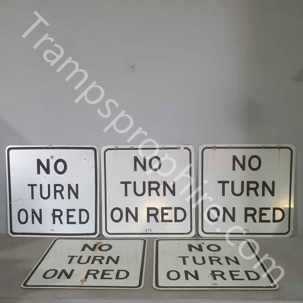White Reflective No Turn On Red Road Sign