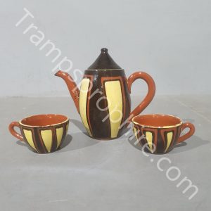 Brown Ceramic Coffee Pot and 2 Cups