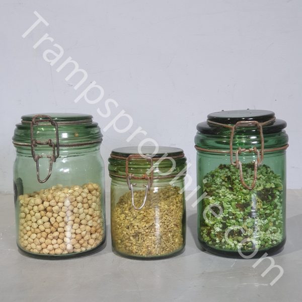 Green Glass Storage Jars
