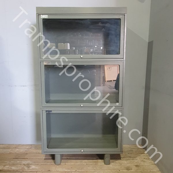 Grey Metal Glass Door Stacking Cabinet